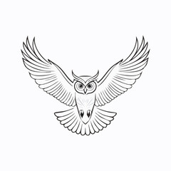 Obraz premium Elegant Line Art Illustration of a Flying Owl with Spread Wings, Symbolizing Wisdom and Freedom