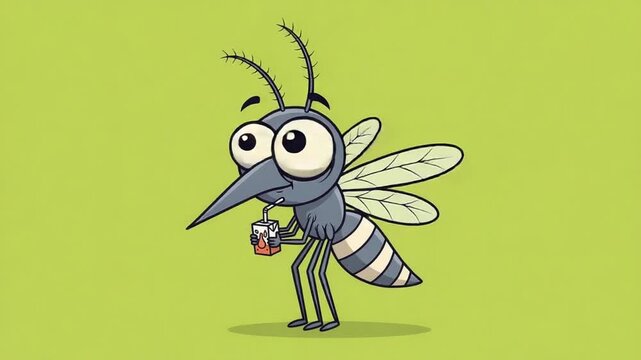 Cute Cartoon Mosquito Character Drinking Blood Illustration