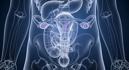 Anatomical illustration of the human reproductive system and pelvic organs.