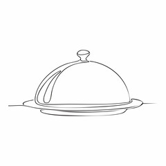 Obraz premium Restaurant Serving Dish Cloche Cover with Plate Line Art Icon