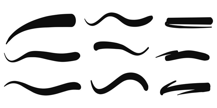 Hand drawn swoosh, swash, Swirl, underline shapes set in retro style. Swooshes text tails for baseball design. isolated on white background