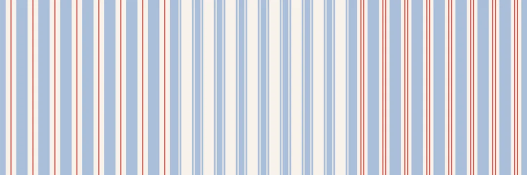 Set of abstract seamless modern simple classic geometric striped patterns with straight vertical parallel thin lines; blue, red and white colors; simple vector illustration in flat style
