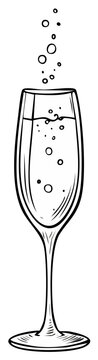 Champagne glass with bubbles, illustration