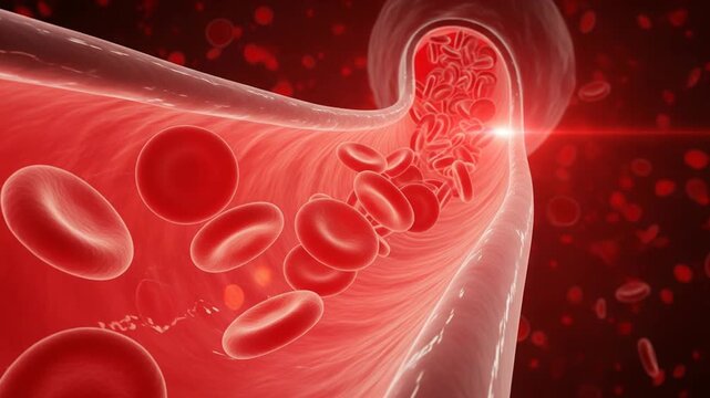 Blood clot formation in a human vein microscopic view of red blood cells and platelets