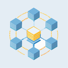 Fototapeta premium Decentralized network architecture with interconnected data cubes and central server