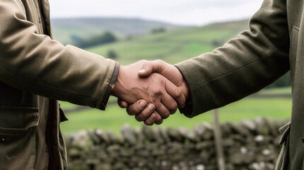 Rural Farmers Handshake Agreement in Countryside Landscape
