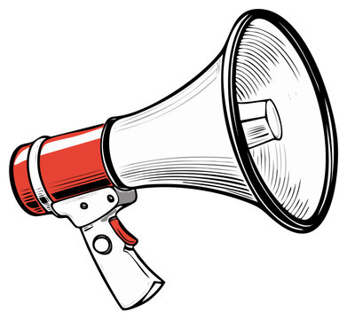 Red and White Megaphone Horn Communication Vector Illustration