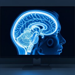 Digital Brain Scan on Monitor - A Glimpse into Neurological Science and Human Cognition.