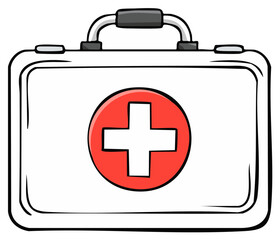 Obraz premium White First Aid Kit With Red Cross Symbol Illustration Medical Emergency Supplies Box Healthcare Concept