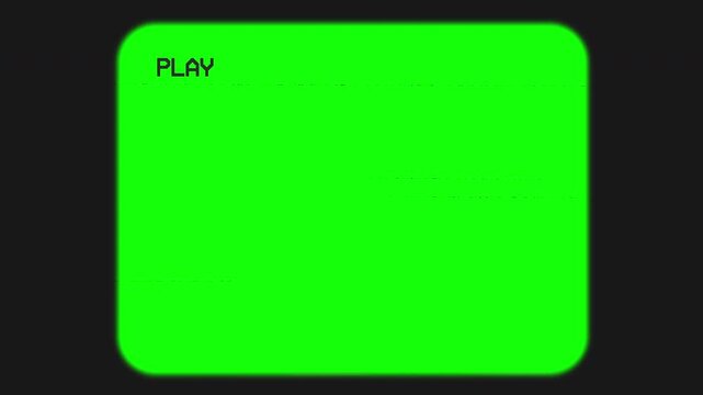Horizontal VHS 4x3 frame with play animation and analog texture on green screen. Optimized for chroma key edit. Perfect for retro broadcast and tape playback visuals.