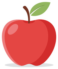Fototapeta premium Simple illustration of a red apple with a green leaf and brown stem