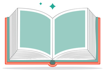 Open Book Illustration with Blank Pages and Sparkles, Ready for Your Text