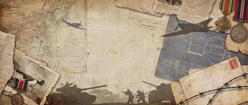 Vintage world war theme background with military elements
