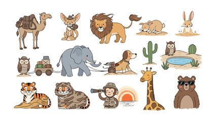 Fototapeta premium Zoo Animal Illustration: A whimsical collection of illustrated zoo animals in a vibrant and playful style. Ideal for children's books, educational materials, and playful designs.