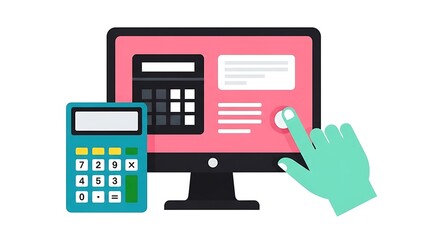 Digital Financial Management and Online Accounting User Interacting with a Calculator Application on a Desktop Computer Screen