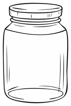 Simple line art illustration of an empty glass jar with a screw top lid