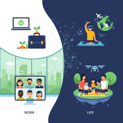 Naklejka premium Work life balance with remote work and family time.