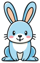 Obraz premium Cute blue cartoon bunny sitting and smiling adorable animal vector illustration