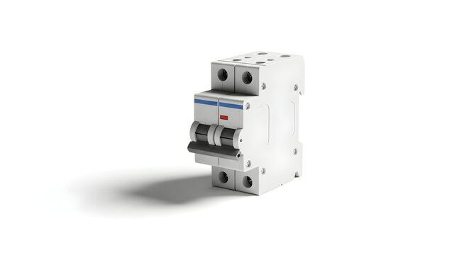 Two pole white miniature circuit breaker for electrical circuit protection isolated on white