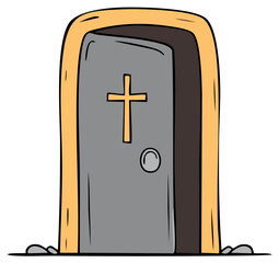 Obraz premium Cartoon tombstone with Christian cross symbol, memorial or grave illustration