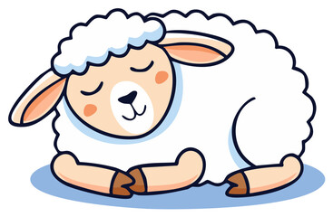 Obraz premium Cute cartoon sheep sleeping peacefully with eyes closed illustration