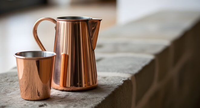Shining Copper Pitcher and Cup Traditional Drinkware