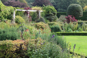 Fototapeta premium Colourful flower beds in a garden in summer