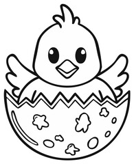 Cute baby chick hatching from an Easter egg with a playful design