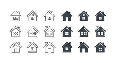 Fototapeta premium house icons vector set diverse residential property designs in outline and solid styles ideal for real estate and web ui.