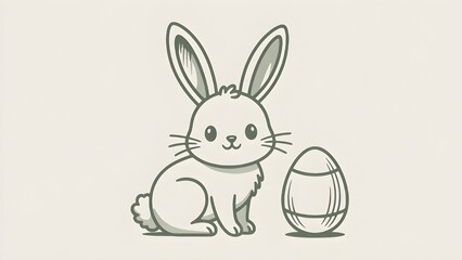 Fototapeta premium A charming, hand-drawn style bunny sits beside a patterned egg.