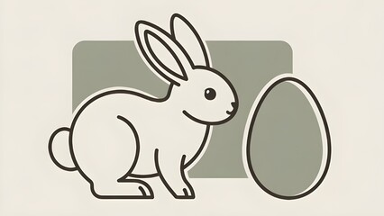 Obraz premium A clean, minimalist line-art illustration of a rabbit sitting next to a large egg.