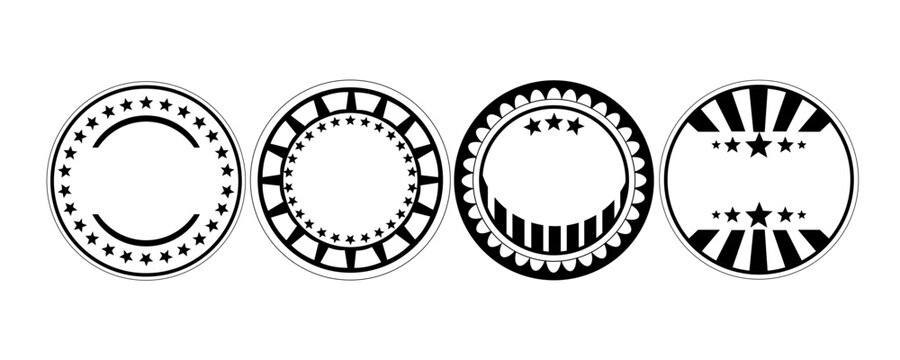 Set of four black and white circular badge and stamp templates.