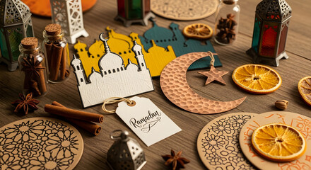 Fototapeta premium Seamless Islamic geometric pattern in flat vector style with symmetrical ornamental design. Suitable for Ramadan and Eid backgrounds, packaging, textiles, and digital or print use.