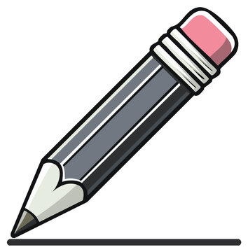 Illustration of a gray pencil with eraser and drawn line, for design and creative purposes
