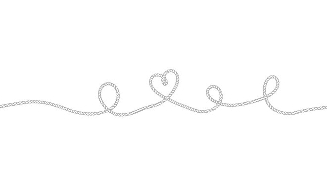 Heart shape rope line. Love symbol, romantic, creative design element, white background.
