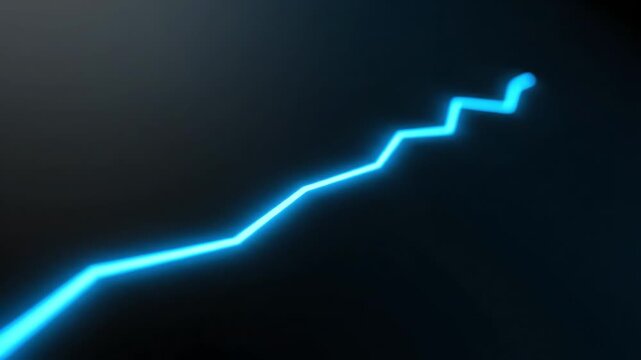 Abstract glowing line graph ascending on black background