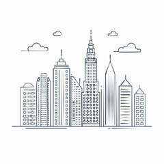 Fototapeta premium Modern city skyline line art illustration featuring towering skyscrapers and urban landscape architecture design