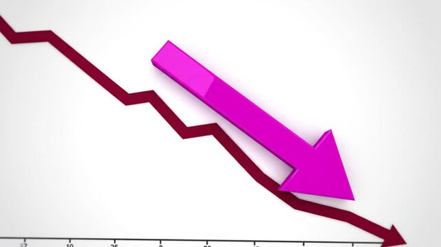 Downward trend graph with a purple arrow showing declining values representing a financial market crash