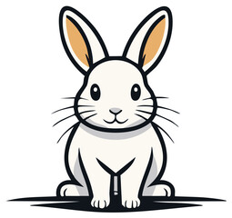 Fototapeta premium Adorable White Rabbit Cartoon Mascot With Big Ears and Whiskers Sits Attentively