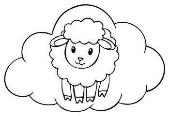 Fototapeta premium Charming cartoon sheep with fluffy wool standing inside a soft cloud illustration