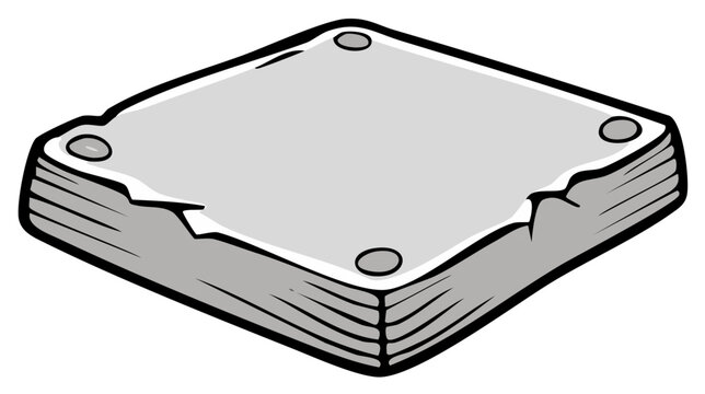 Grayscale cartoon illustration of a square baseball base for sports