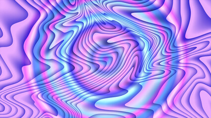 Holographic iridescent pastel abstract background with wavy lines and smooth light refraction, psychedelic effect