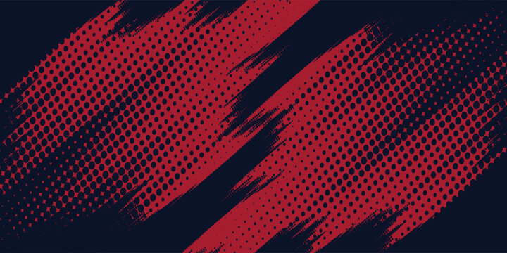Red halftone dots blue color pattern gradient grunge texture background. Dot pop art comic sport style vector  football, basketball, baseball, tennis, rugby, bicycling background grunge