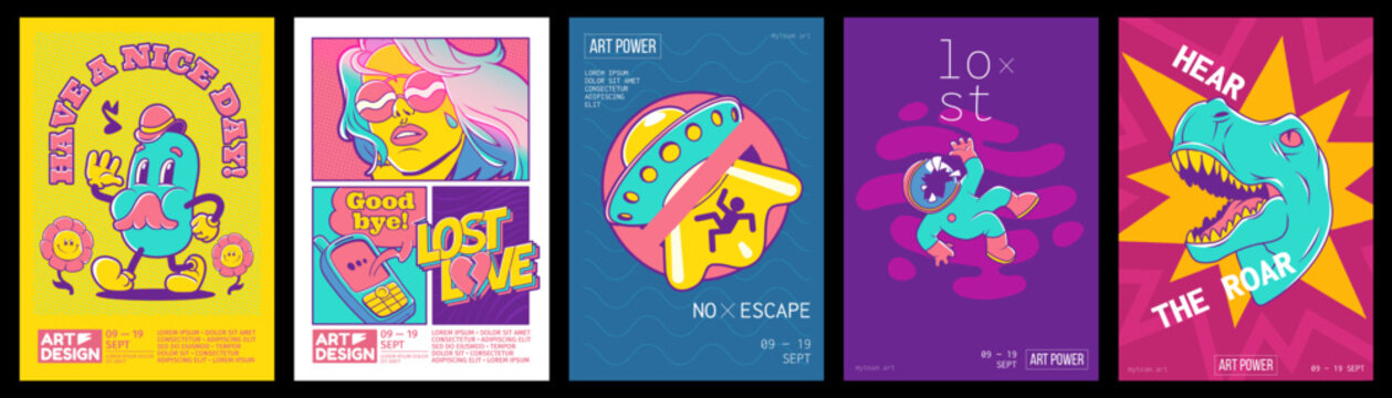 Trendy retro posters for art design exhibition