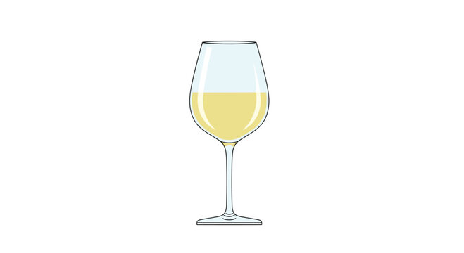 Glass of elegant white wine isolated on a plain white background for minimalist wine tasting or restaurant menu design.