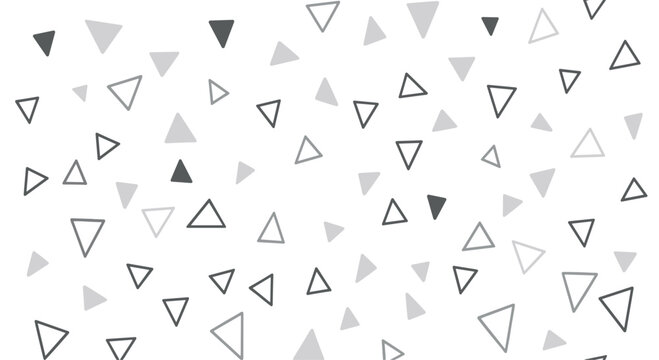 Modern abstract geometric pattern with a random arrangement of grey and black triangles on a clean white background.
