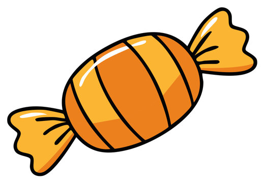 Glossy orange striped candy in a twisted wrapper sweet treat illustration