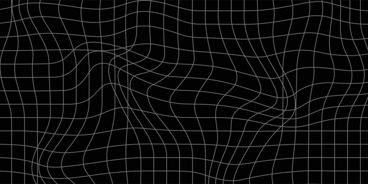 Futuristic perspective grid box. Abstract wireframe with white grid line on black background.