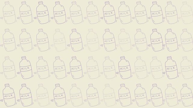 Food doodle art featuring a charming repeating pattern of doodlestyle milk bottles, ideal for playful design projects and foodrelated products.