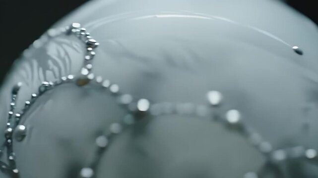 Silver beads on frosted glass orb.